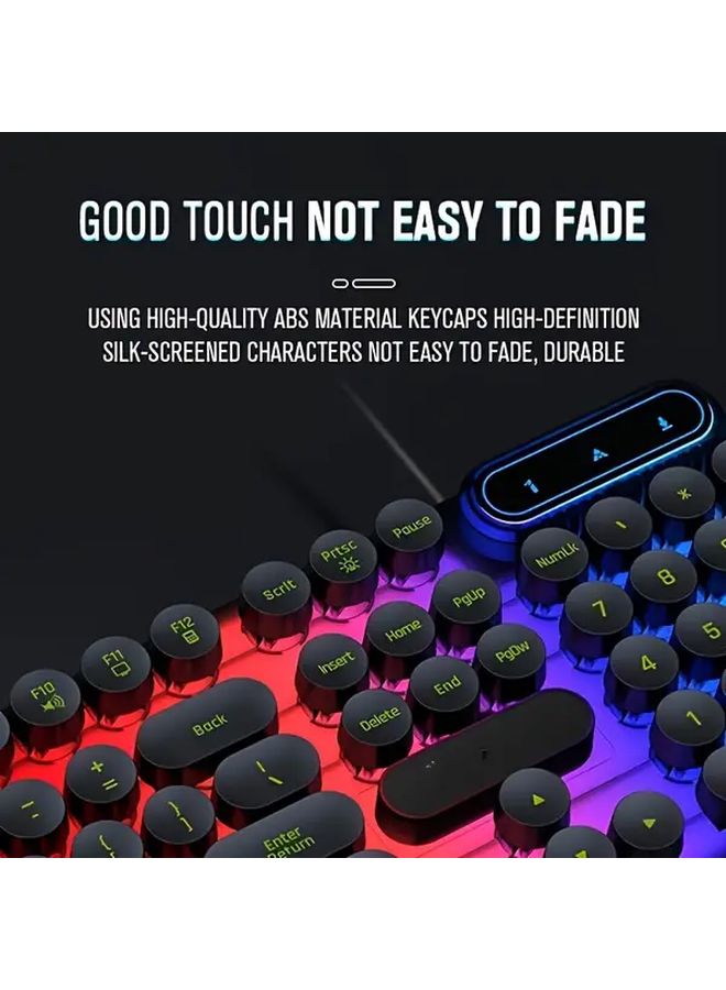 لوحة مفاتيح ميكانيكية للألعاب USB على الطراز الرجعي البخاري باللون الأسود، 104 مفتاح، بإضاءة خلفية LED قوس قزح - Image 4